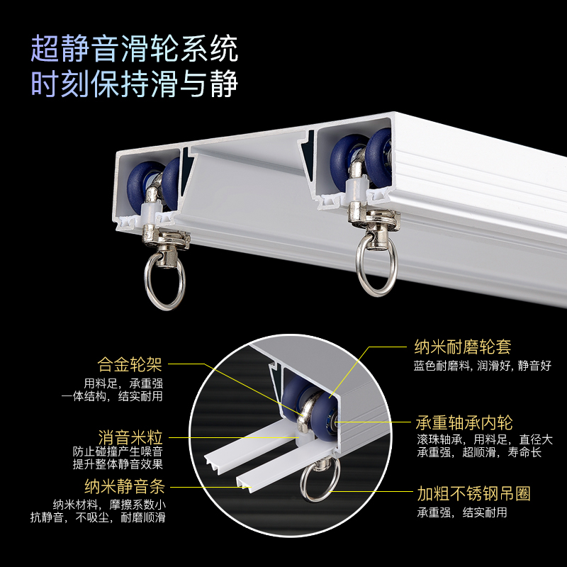 窗帘轨道重型连体静音双轨顶装客厅滑道导轨盒挡板一体侧装窗帘杆