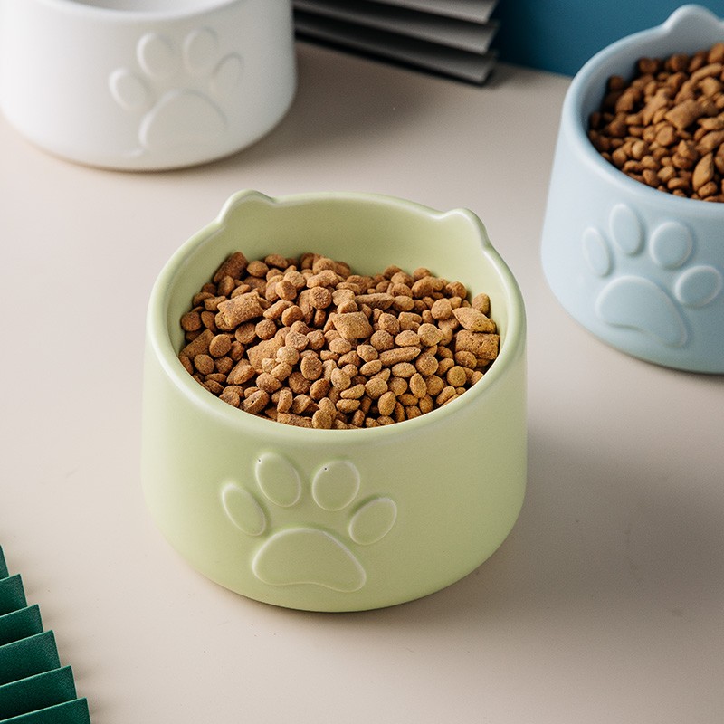 陶瓷宠物碗猫碗小型狗狗食碗高脚碗护颈预防黑下巴水碗爪子猫粮碗