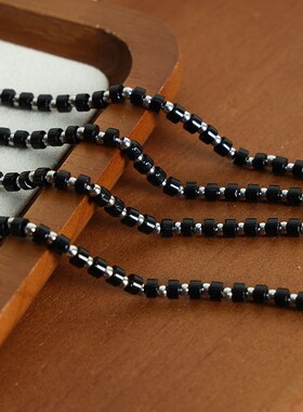 欧美跨境新款轻奢复古高级感天然黑松石手工串珠不锈钢珠手链饰品