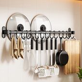 不锈钢厨房挂钩架免打孔挂架挂杆长杆挂勺子铲子排钩挂架置物架