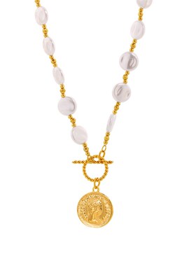 谜丽不锈钢OT扣伊丽莎白人像切面批花钢珠手工链长款项链不掉色女