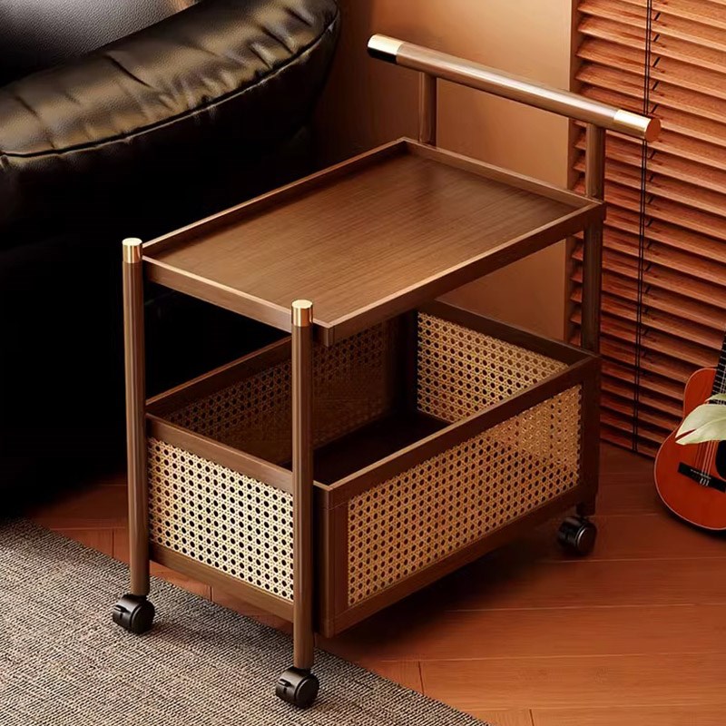 可移动沙发边几家用复古小茶几非实木小推车置物架客厅多层侧边