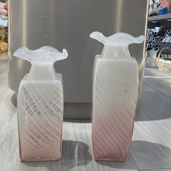 荷叶口小清新粉色琉璃厚重花瓶玻璃鲜花绿植水培马醉木装饰摆件