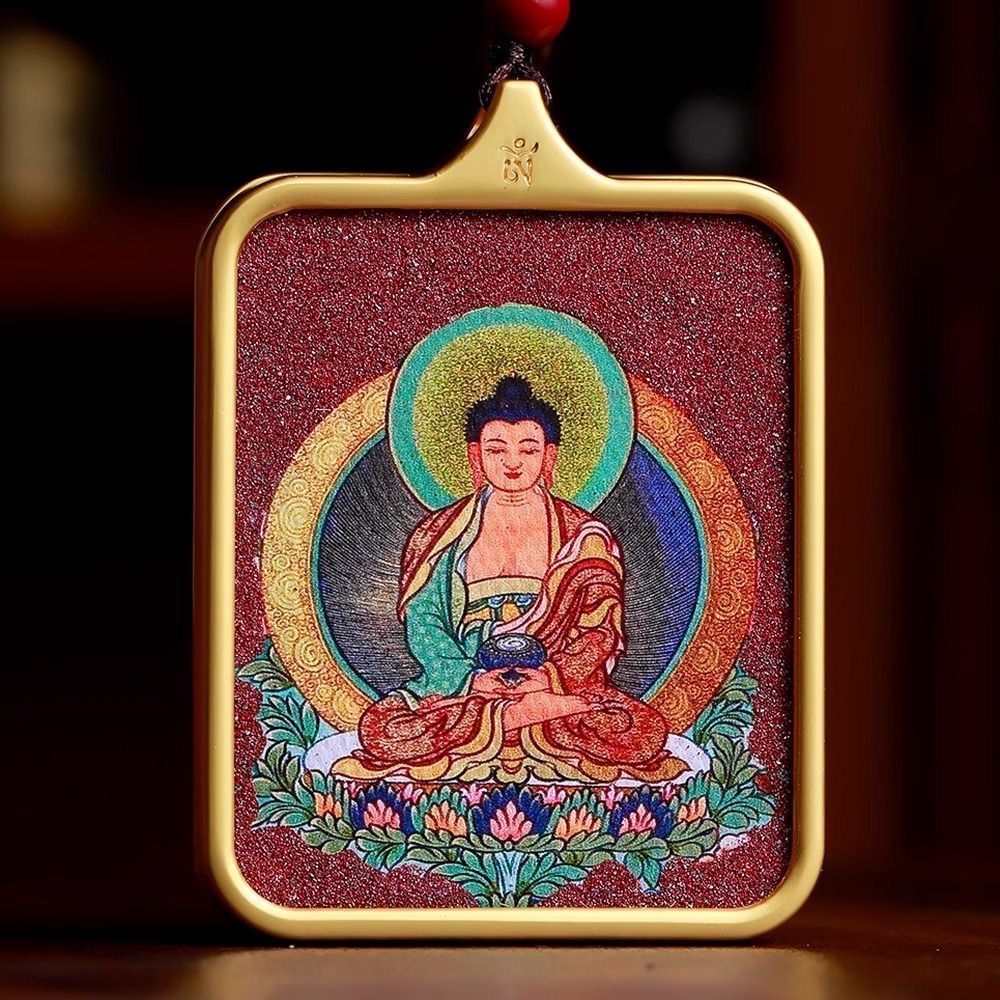 寒博朱砂唐卡纯手绘吊坠本命佛手绘描金钛钢观音唐卡吊坠八大守护