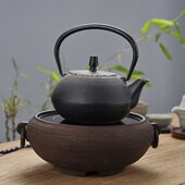 问古斋复古老岩泥电陶炉家用静音煮茶器陶壶铁铜壶煮茶炉烧水茶炉