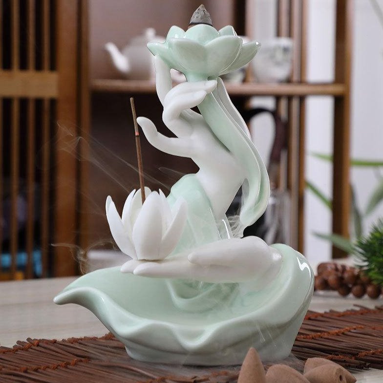 摆件陶瓷倒流创意香炉家用家居炉佛手品香薰禅意香室内装饰饰品盘