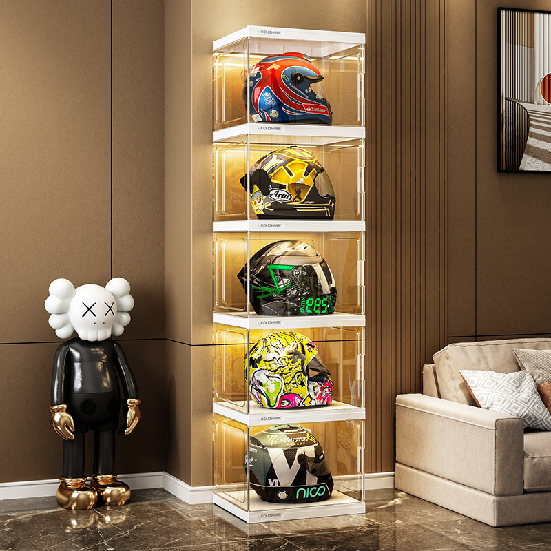 安全帽收纳柜压克力安全帽t架机车帽子家用带灯展示盒机车装备收
