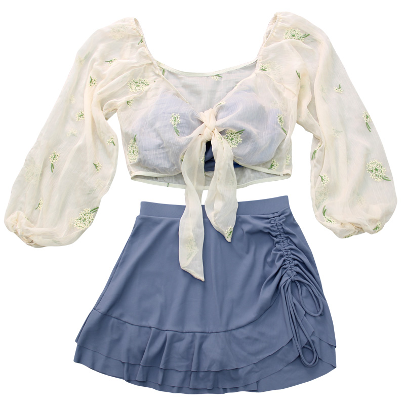 小清新分体泳衣女保守p裙式罩衫遮肚钢圈聚拢学生度假泡温泉游泳