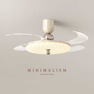 奶油风卧室房间餐厅静音吊扇灯 极简法式 隐形风b扇灯 2025新款