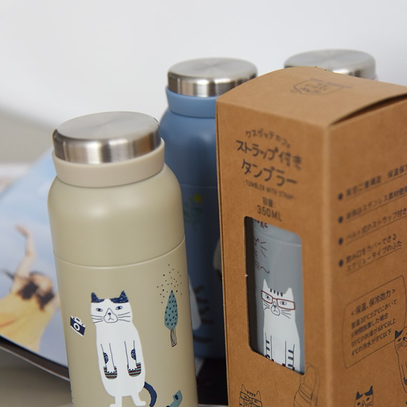 可爱便携 织带手提 304不锈钢L卡通印花 保温杯水杯