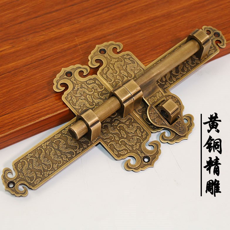 庭院门户外铜插销仿古纯铜门栓中式复古大门插销锁扣明装木门锁插