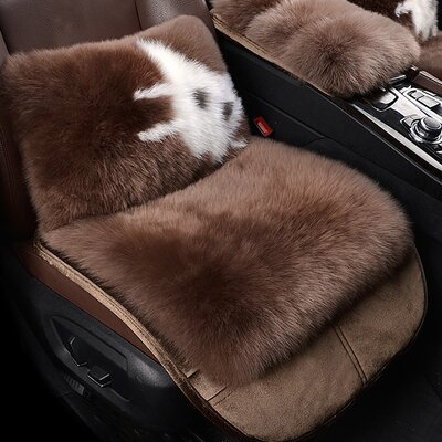 纯羊毛汽车坐垫冬季毛绒三件套无靠背长毛绒保暖单片座垫可爱卡通