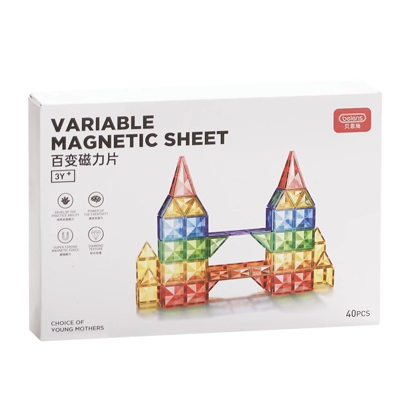 贝恩施磁力片吸强磁磁铁拼装积木星石钻彩窗磁力拼图100片贴玩具
