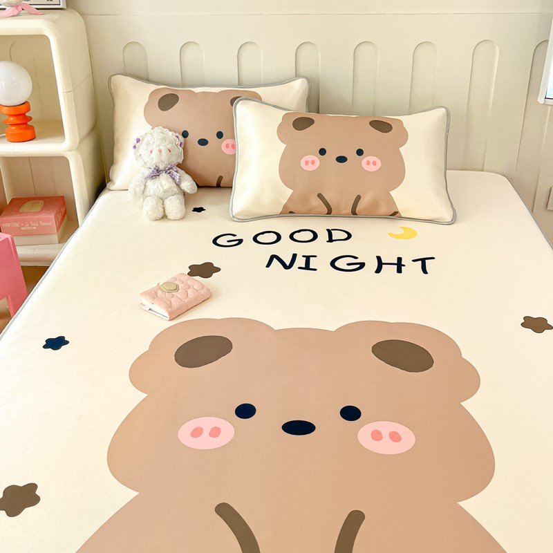 卡通儿童冰丝凉席床笠款三件套学生宿舍可水洗空调席子床单两件套