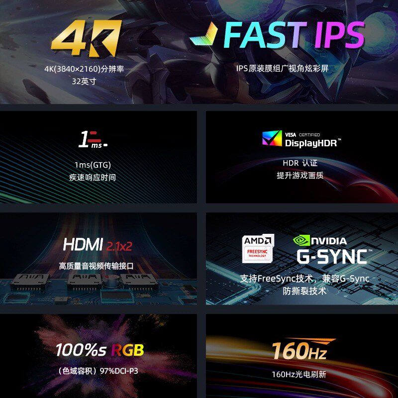 4K144Hz电竞显示器28/32寸HDMI21量子点160HDR台式游戏PS5电脑E7B