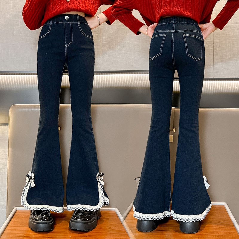 女童喇叭裤春秋2025新款儿童牛仔裤洋气时髦中大童修身微喇裤子潮