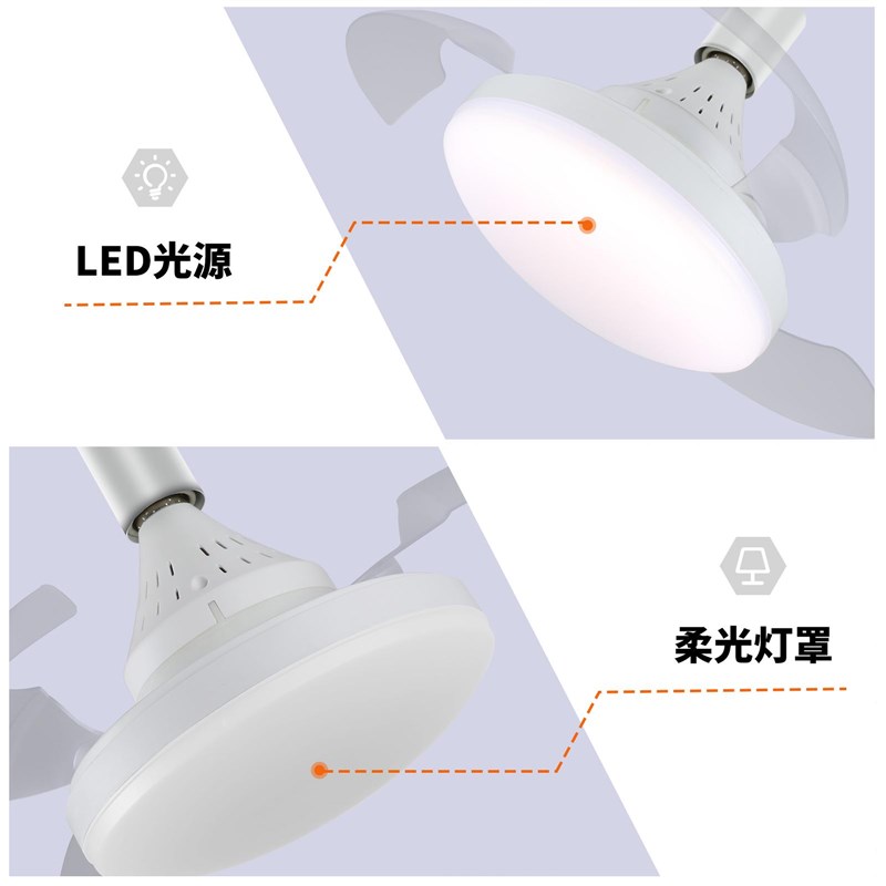 E27螺口隐形风扇灯LED挂式小型一体吊扇卧室手机APP 110V-220伏