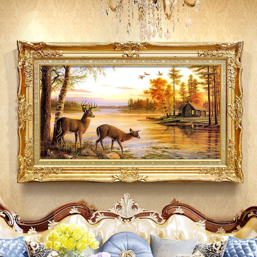 装饰画欧式客厅沙发背景壁画动物油画别墅餐厅挂画书房招财鹿