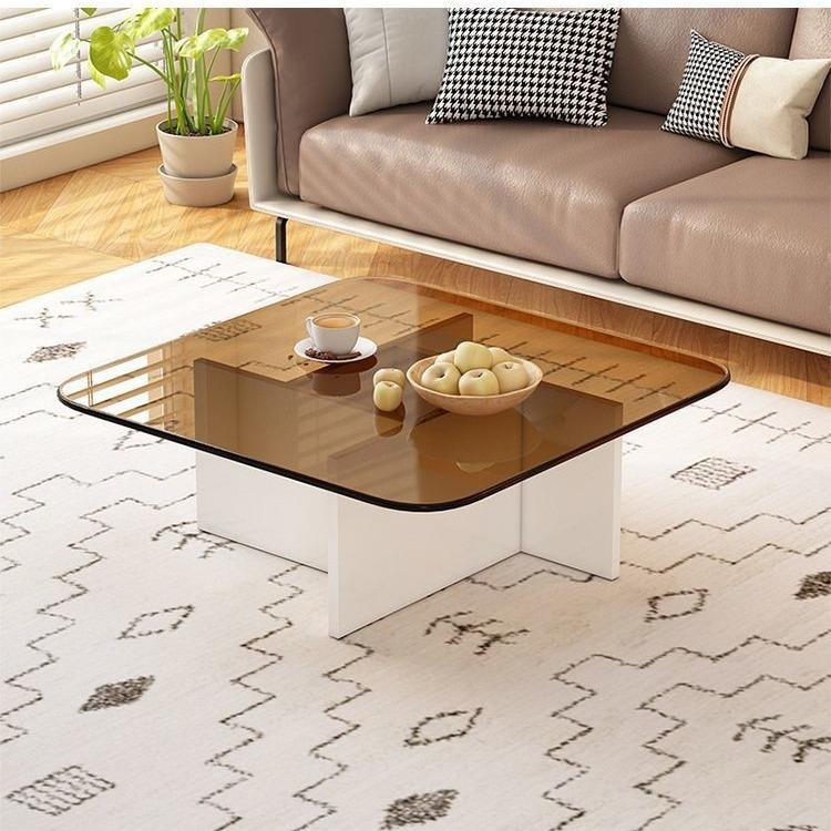 茶几轻奢现代简约方形意式钢化玻璃圆形茶桌小户型客厅家用极简桌