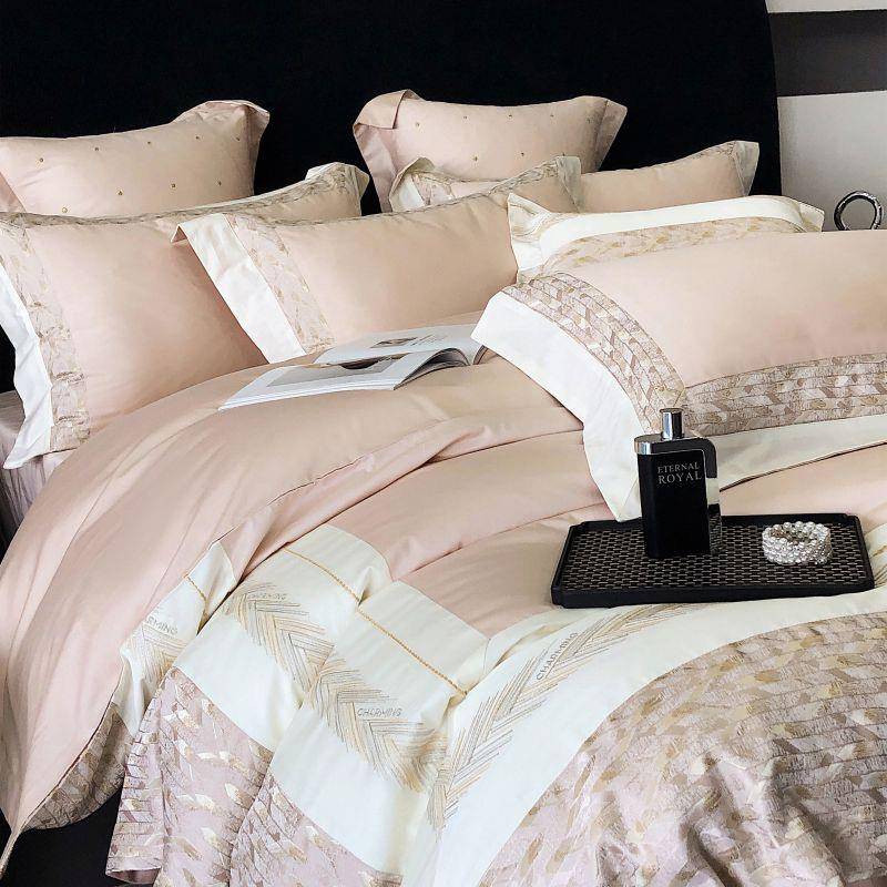 全棉轻奢刺绣140支全棉简约四件套亲肤纯棉被套床单床上用品