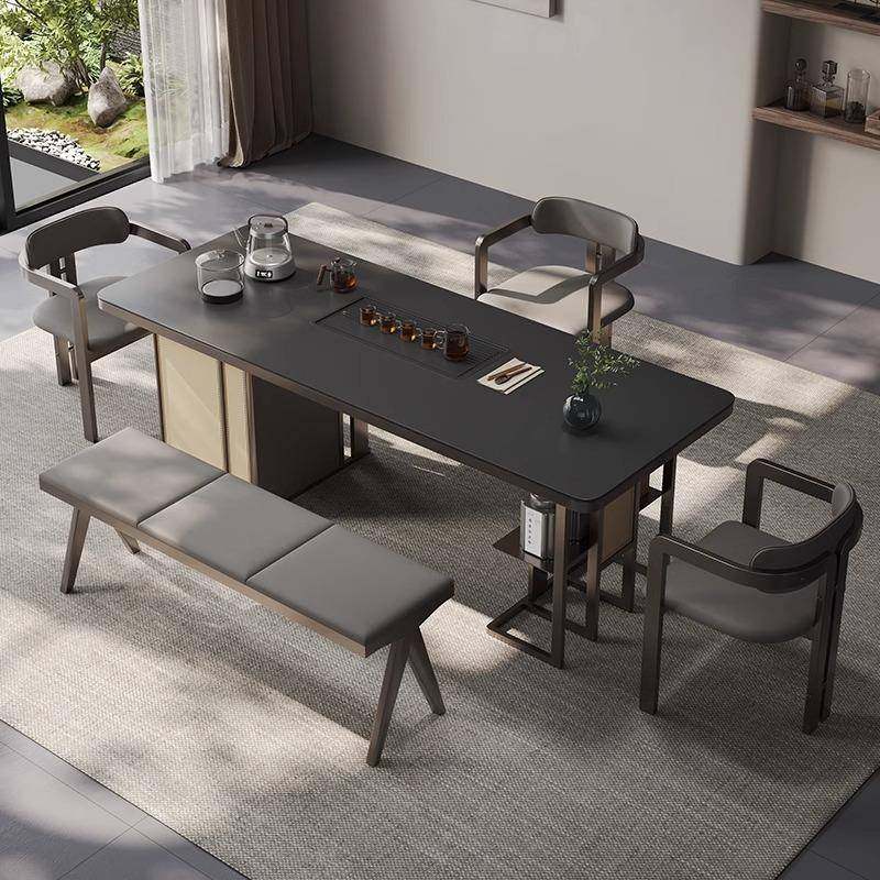 新中式黑色茶桌茶室会客洽谈接待办公室泡茶桌茶台奢高级感泡茶桌