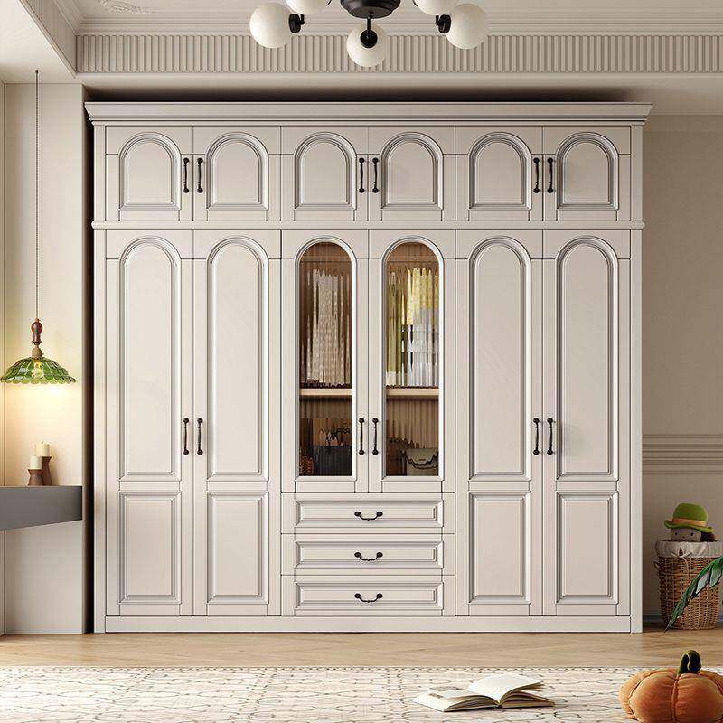 美式复古实木衣柜卧室家用3456柜子乡村田园轻奢玻璃门组合大衣橱