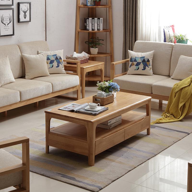 北欧实木茶几客厅家用小户型出租房公寓民宿茶桌简约橡胶木小原木
