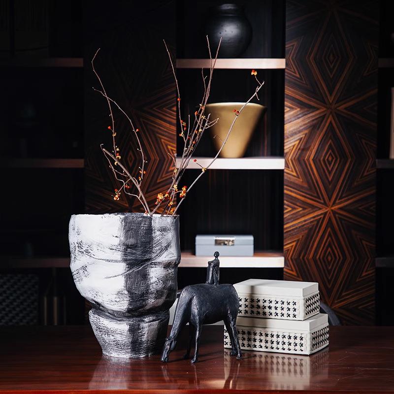 新中式创意树脂水墨花瓶软装样板房客厅茶几餐桌面插花器家居饰品