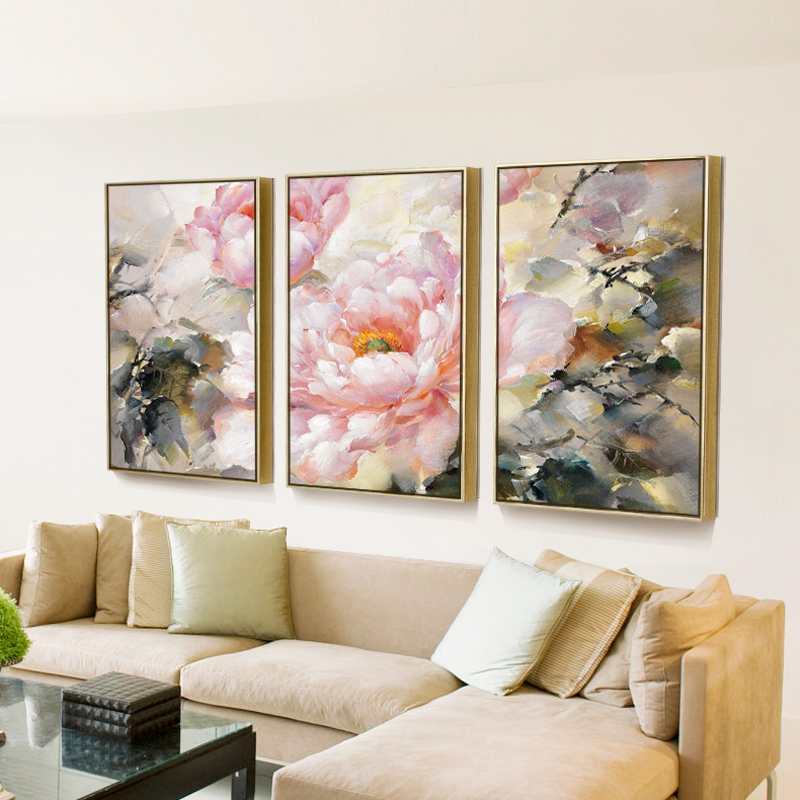 花开富贵客厅装饰画简约现代沙发背景墙挂画油画玄关中式牡丹壁画图片