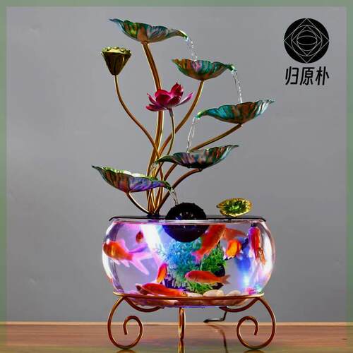 招财流水摆件鱼缸茶室桌面循环水景新中式办公室前台搬家开业礼品