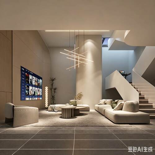 意大利设计师别墅挑空客厅餐厅吊灯复式楼公寓客厅线条楼梯间吊灯