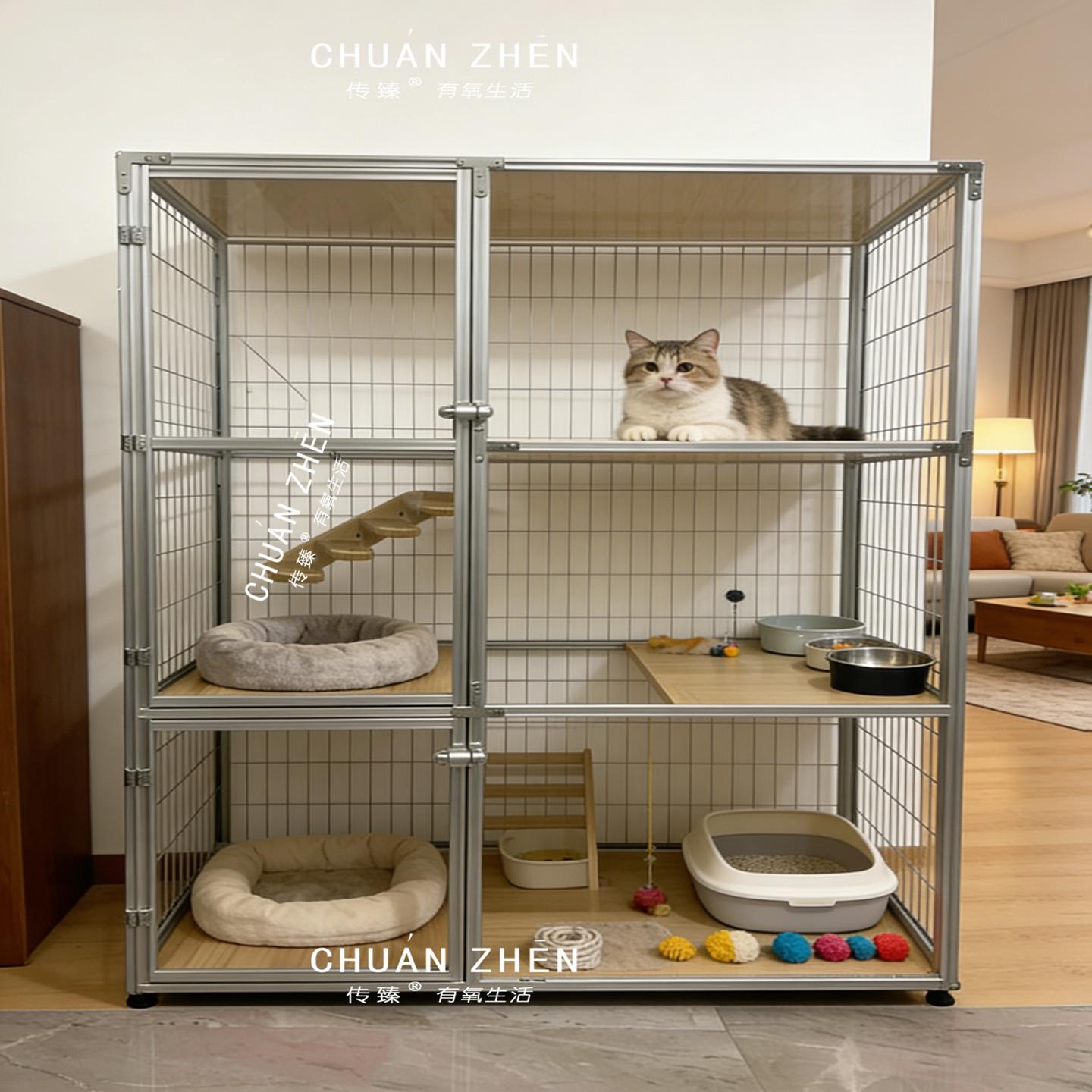猫别墅专用猫窝铝挤型材料桦木多层猫窝猫笼宠物笼室内分隔猫屋