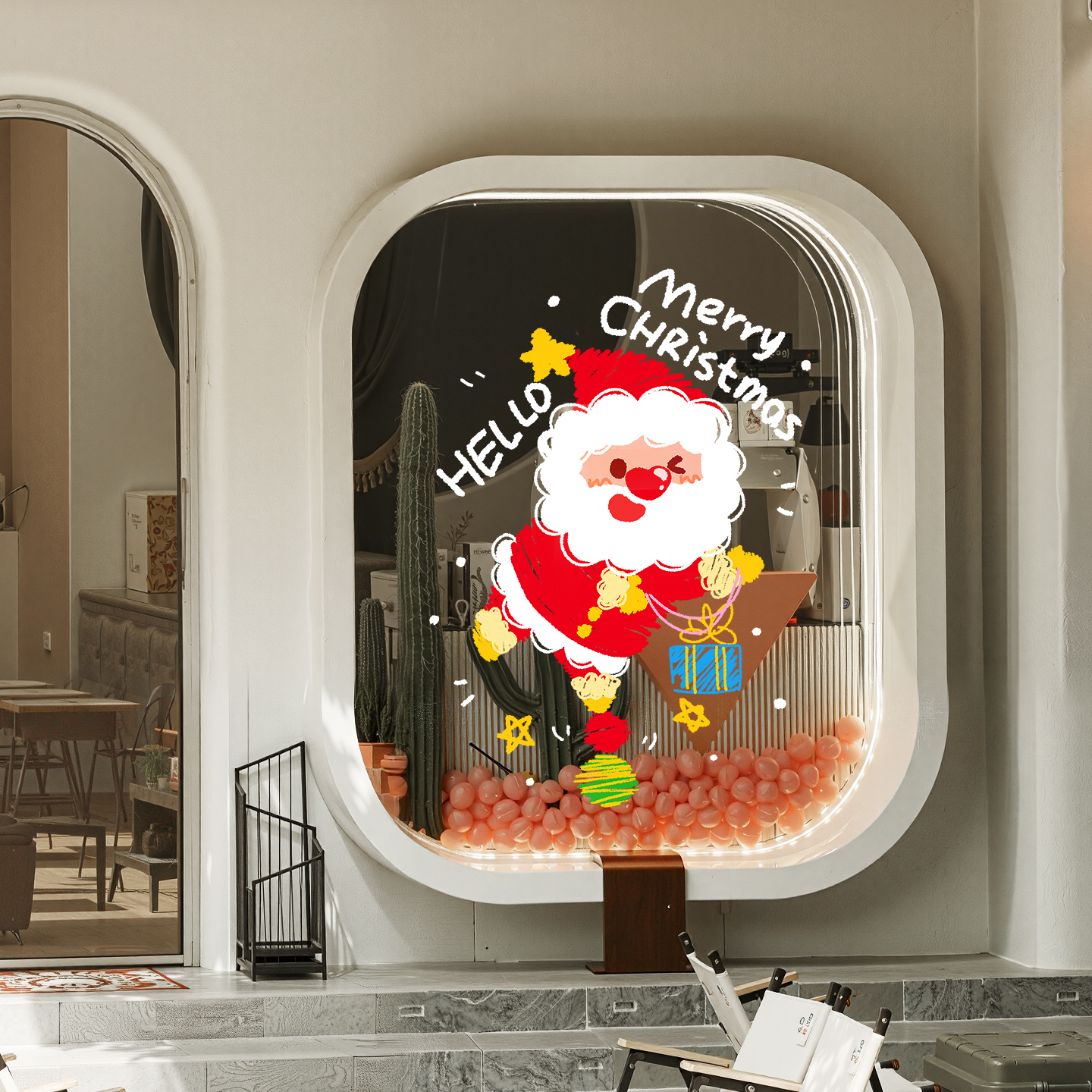 圣诞老人手绘玻璃静电贴创意雪人