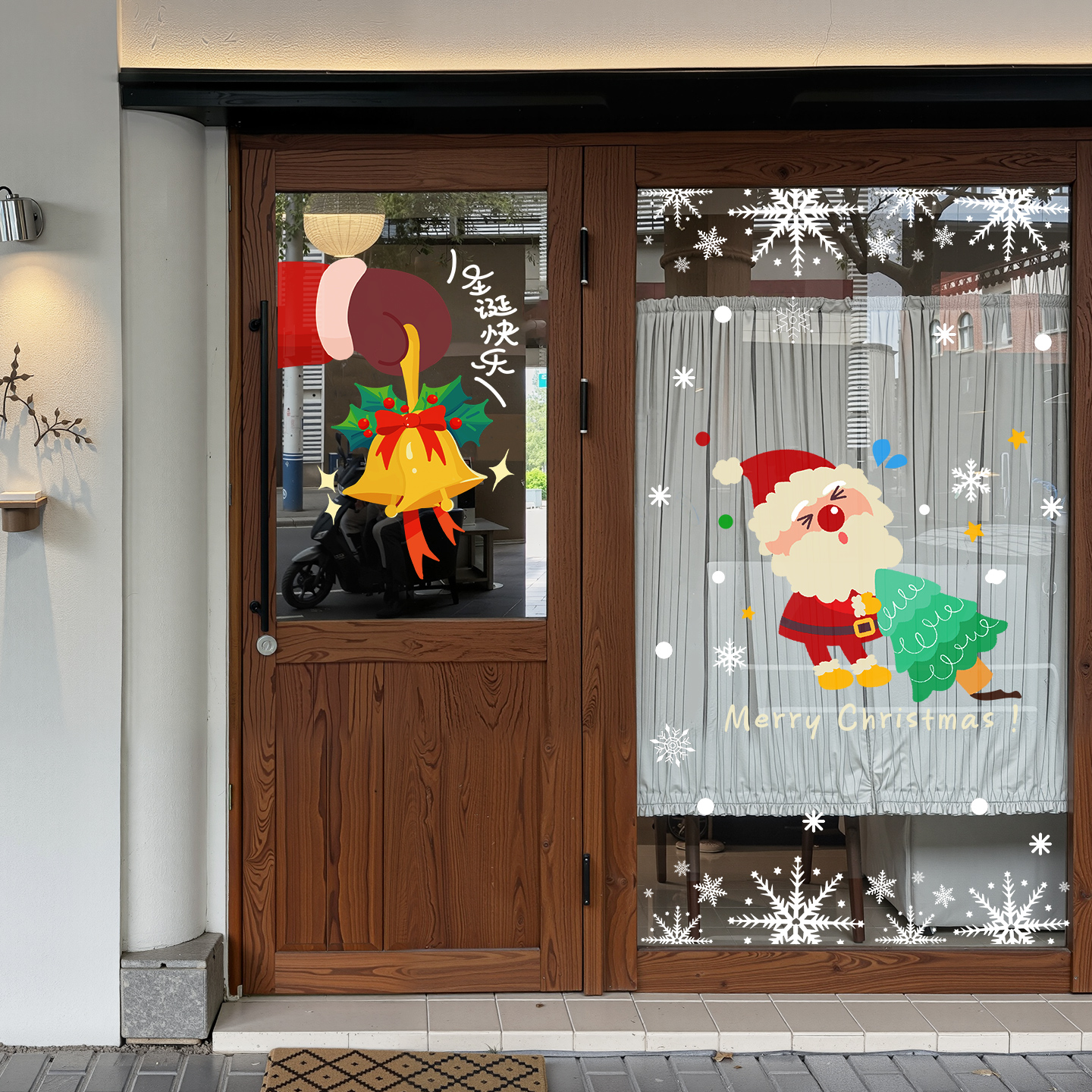 圣诞节装饰静电贴纸圣诞老人树氛围场景布置玻璃门耶诞窗户橱窗贴