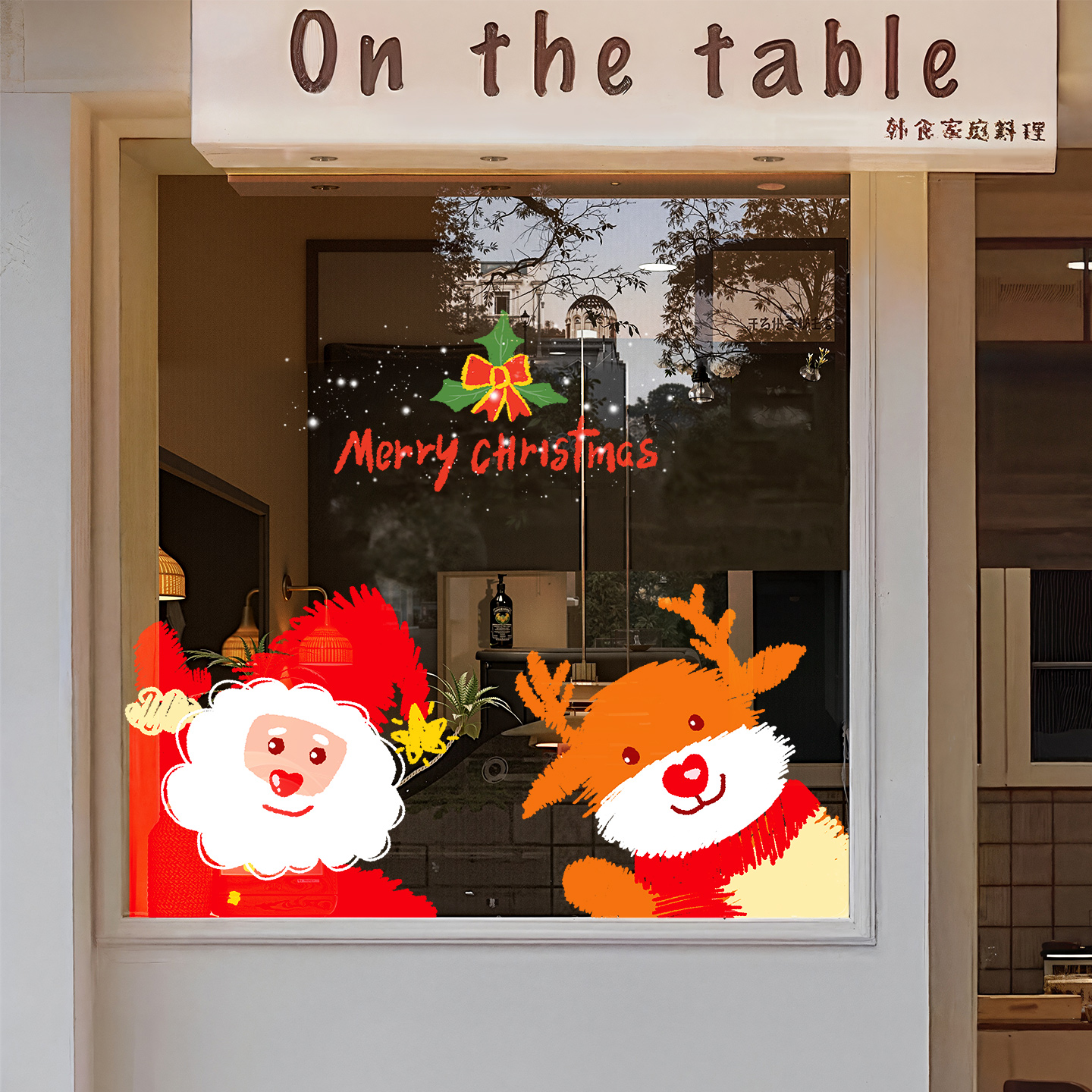 圣诞节老人创意麋鹿玻璃静电贴纸