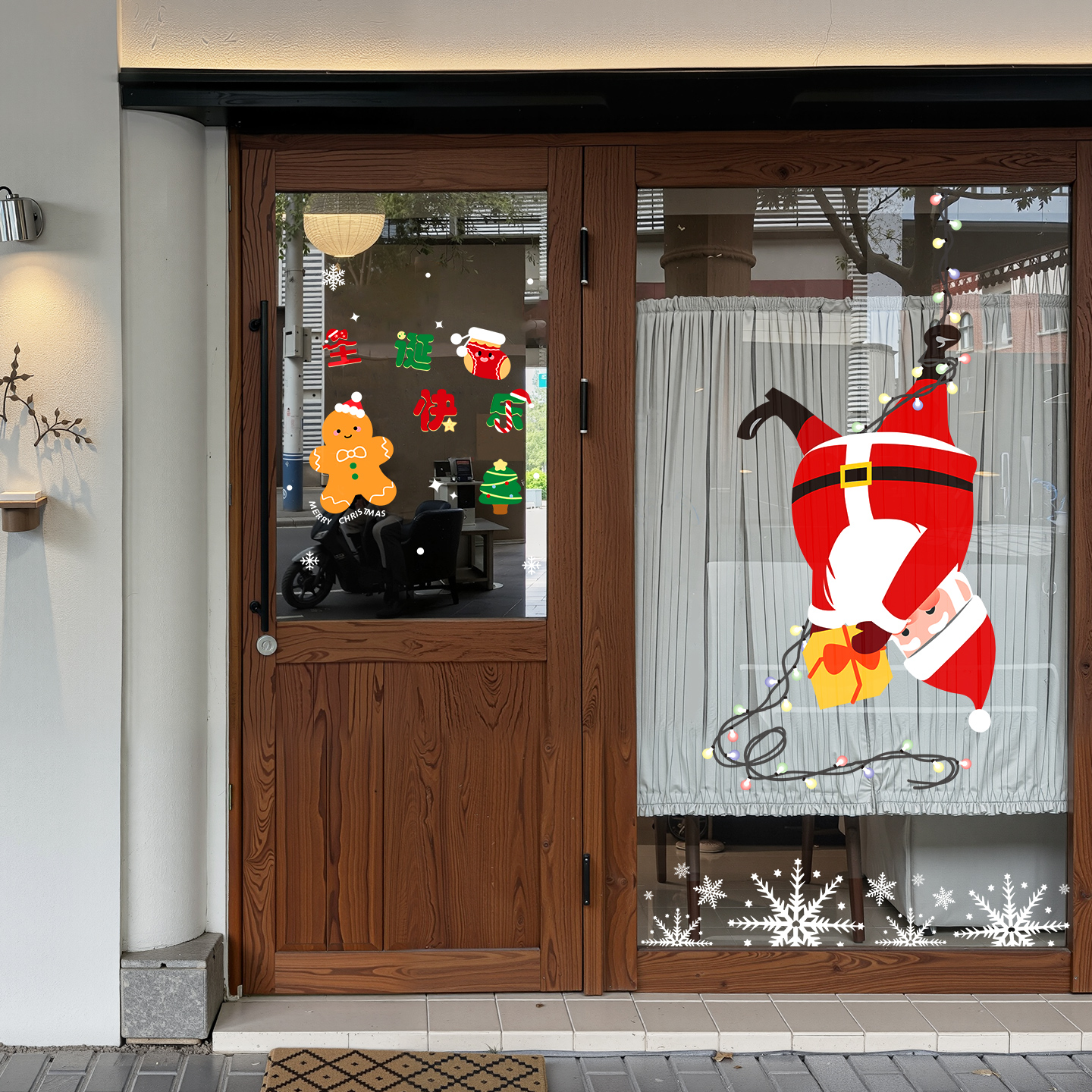 圣诞老人惊喜礼物静电贴大门装饰