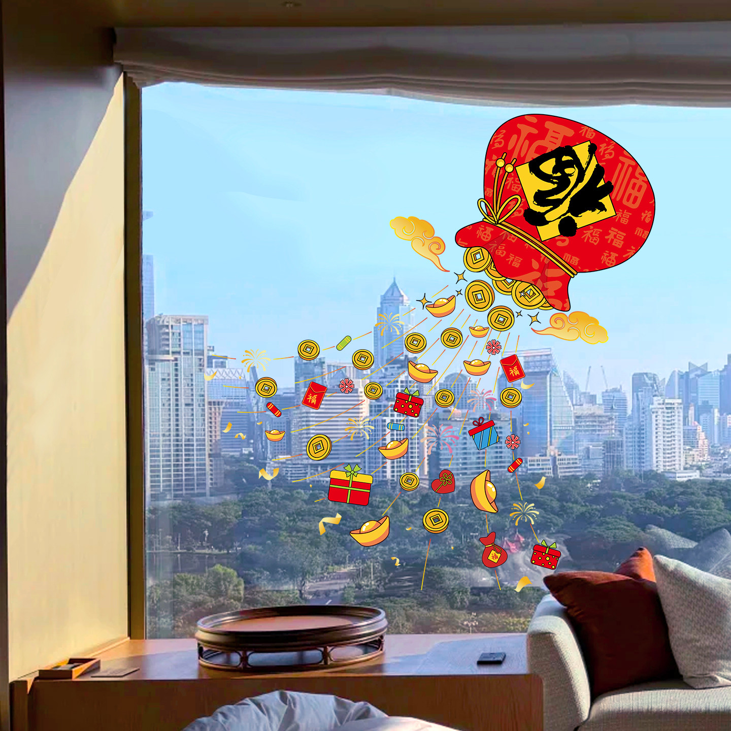 2026新年福字窗花贴纸玻璃静电贴招财钱袋家庭公司装饰春节福袋贴,家居饰品,软装墙贴,淘宝优惠券,粉丝福利购,淘宝优惠卷