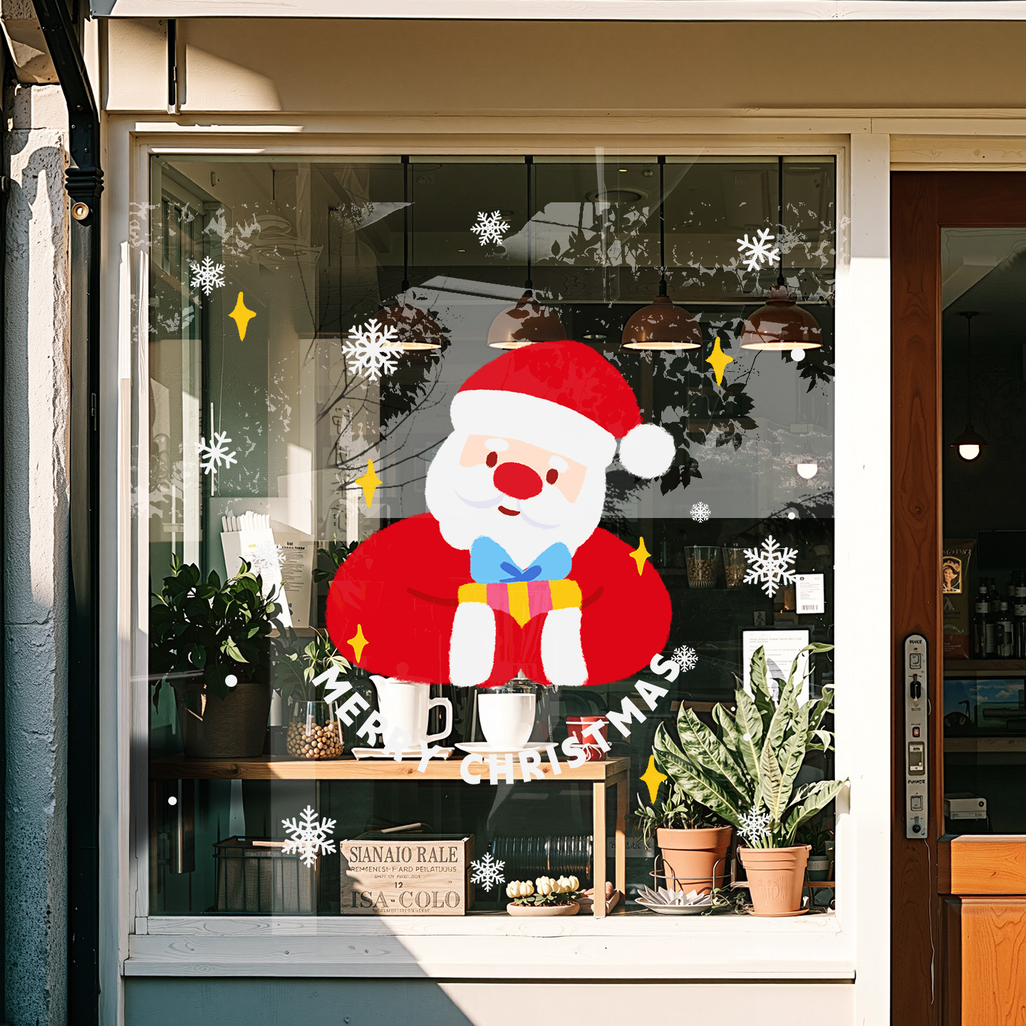 圣诞老人窗花装饰静电橱窗玻璃贴
