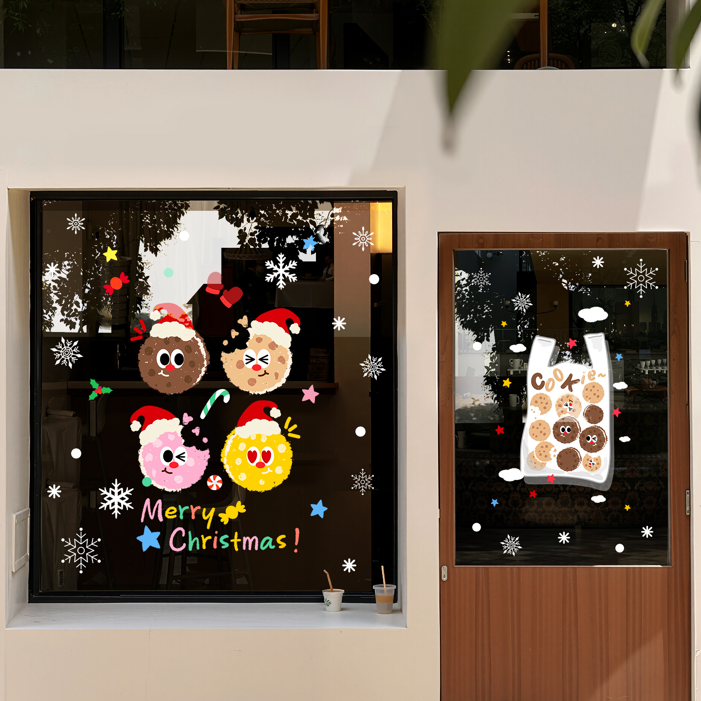 圣诞饼干人玻璃窗橱窗静电贴免胶