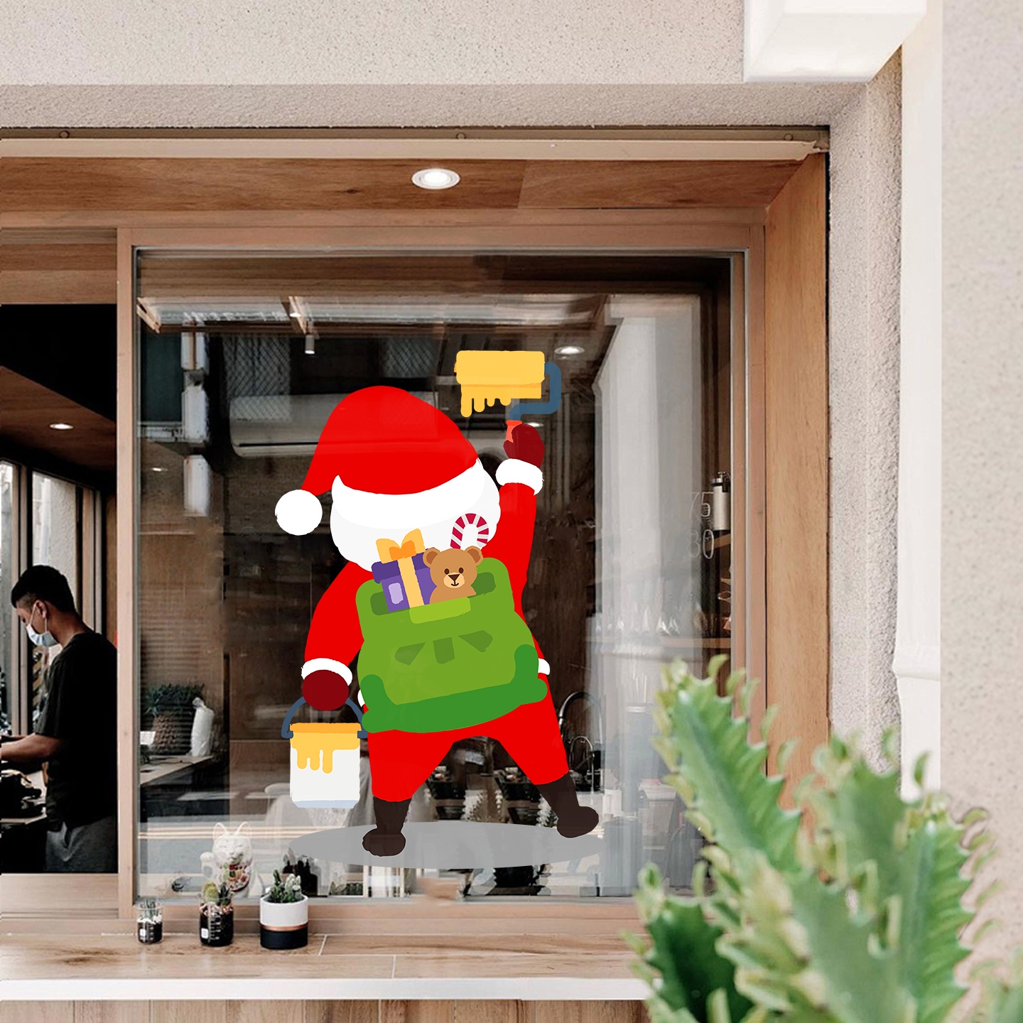 圣诞老人节日创意静电吸附玻璃贴