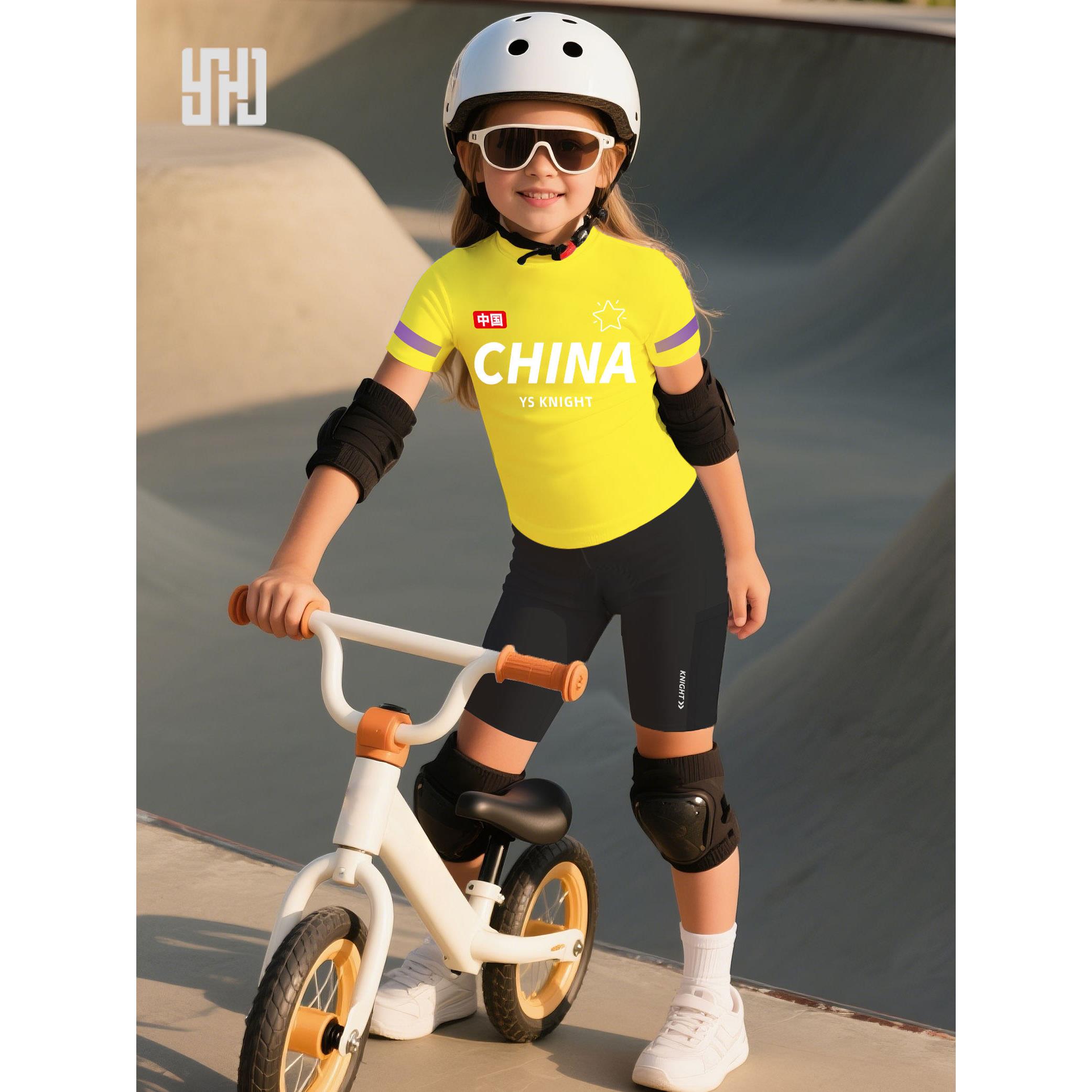 儿童骑行服夏季男童女童速干体能短袖骑行短裤平衡车训练服青少年