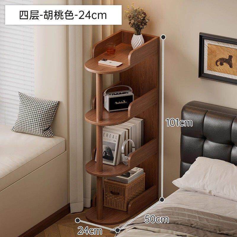 实木简易床头柜卧室置物架窄款杂物收纳层架化妆品夹缝收纳家用边