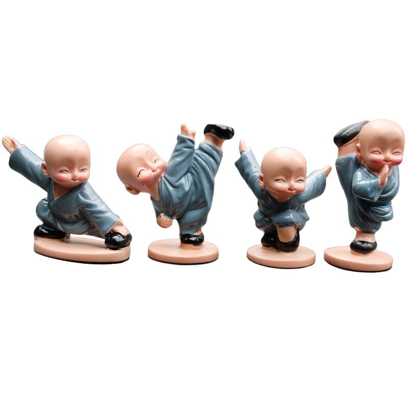 创意功夫小和尚卡通禅意少林沙弥树脂模型摆件汽车装饰品家居摆设
