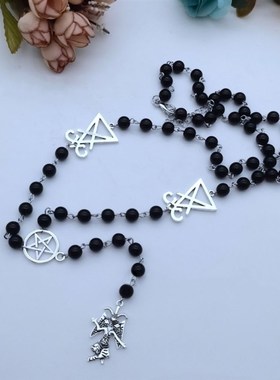 哥特巴弗灭念珠项炼五芒星恶魔M山羊门德斯长版项炼