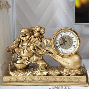 复古老式座钟客厅财神摆件个性静音钟招财佛桌面电视柜台钟欧式