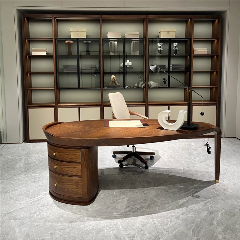 北美黑胡桃木式实木茶桌椅组合别墅客厅功夫泡Q茶台办公室家具定