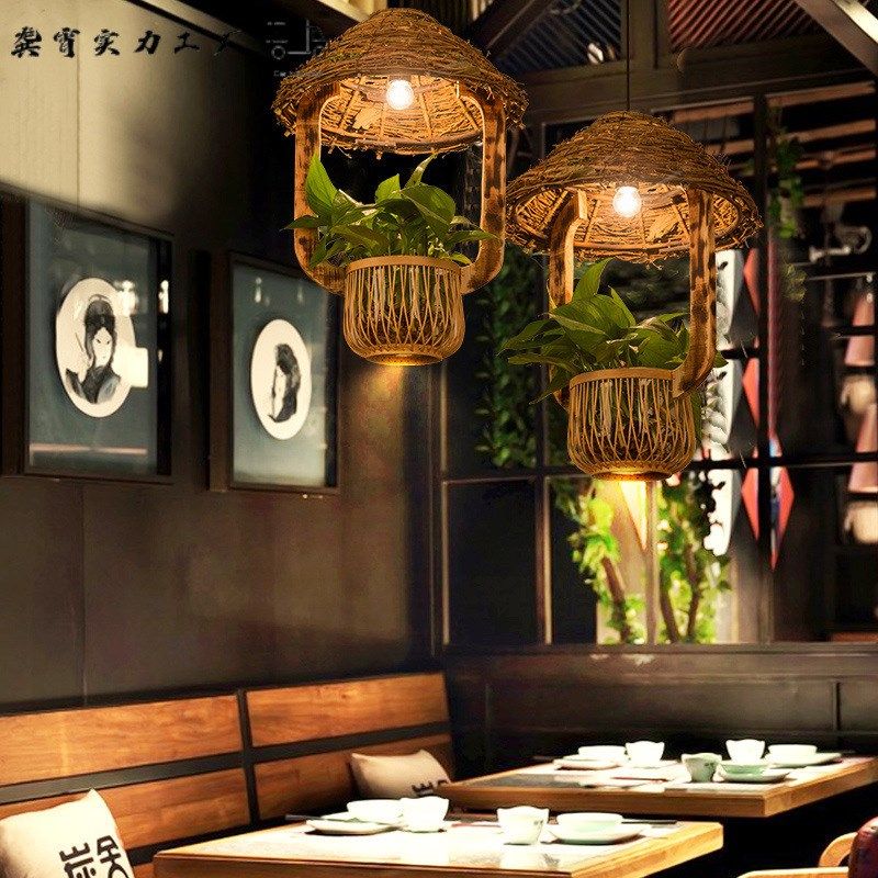 中式复古个性仿古藤艺q竹艺农家乐特色餐厅民宿客栈吧台植物吊灯,家装灯饰光源,客厅吊灯,淘宝优惠券,粉丝福利购,淘宝优惠卷