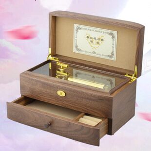 木质胡桃木双层创意音乐盒首饰八音盒雷曼士送儿童七夕情人节礼物