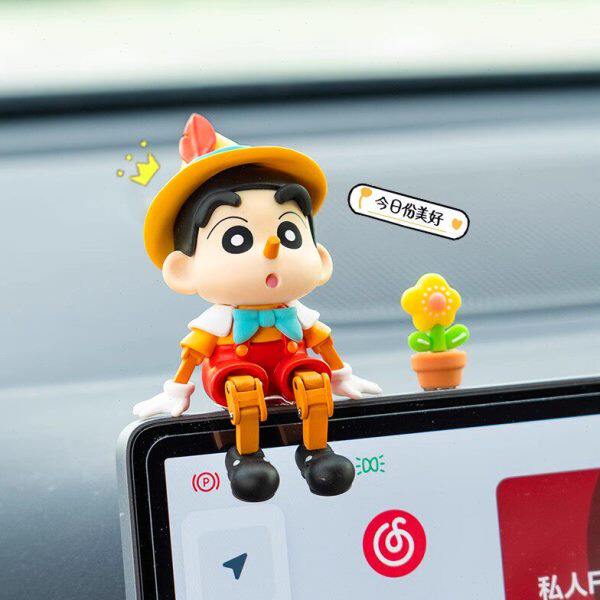 匹诺曹汽车中控台显示器玩偶摆件个性车内坐姿公仔摆件车载装饰品