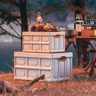 乐享木纹盖可坐折叠户外野营露营车载汽车后备储物整理收纳箱